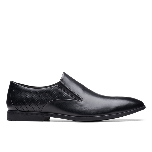 Clarks Men’s Boswyn Slip Black Leather Slip-On Shoes – Smart Leather Flats with Cushioned Comfort & Easy Everyday Wear