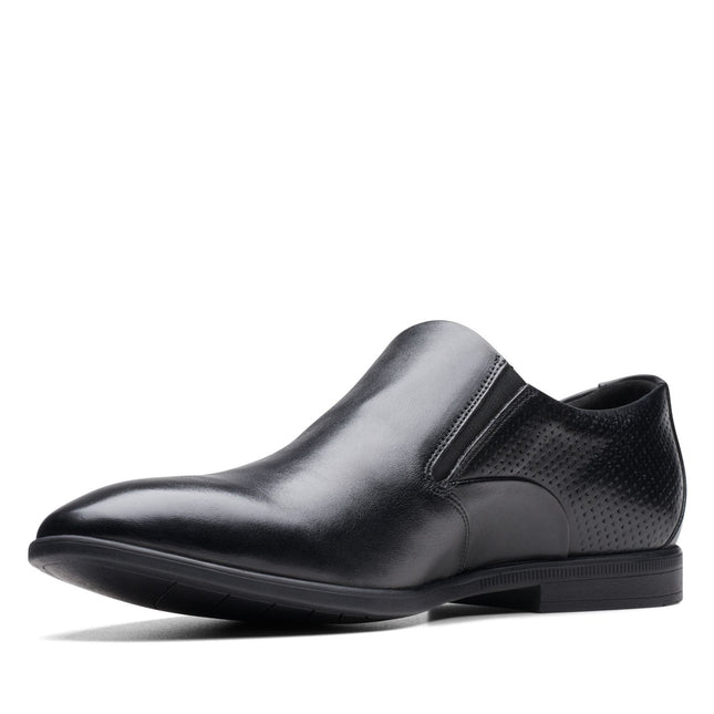Clarks Men’s Boswyn Slip Black Leather Slip-On Shoes – Smart Leather Flats with Cushioned Comfort & Easy Everyday Wear