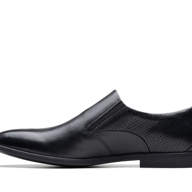 Clarks Men’s Boswyn Slip Black Leather Slip-On Shoes – Smart Leather Flats with Cushioned Comfort & Easy Everyday Wear