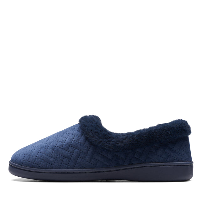 Clarks Women’s Twyla Star Navy Wide-Width Slippers – Soft Faux-Fur Lined, Cozy House Slippers with Grippy Rubber Outsole