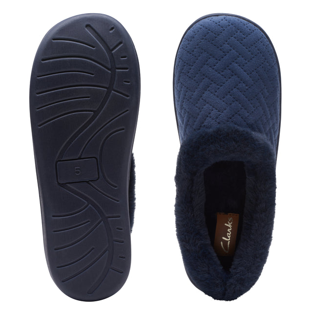 Clarks Women’s Twyla Star Navy Wide-Width Slippers – Soft Faux-Fur Lined, Cozy House Slippers with Grippy Rubber Outsole