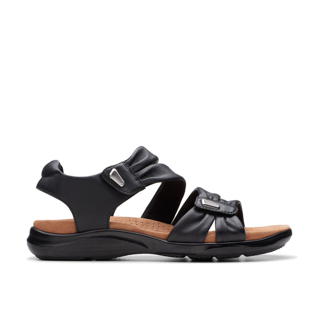 Clarks Kitly Ave Women’s Black Leather Sandals – Casual sandals with Cushioned Footbed