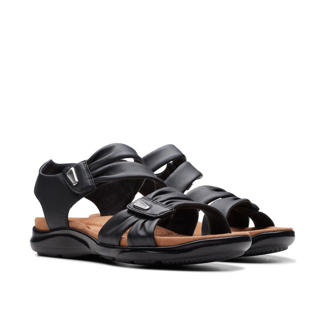 Clarks Kitly Ave Women’s Black Leather Sandals – Casual sandals with Cushioned Footbed
