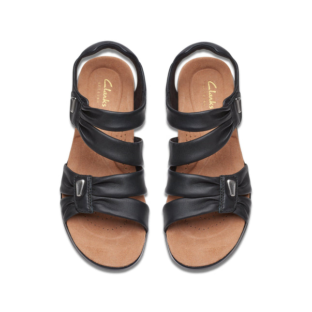 Clarks Kitly Ave Women’s Black Leather Sandals – Casual sandals with Cushioned Footbed