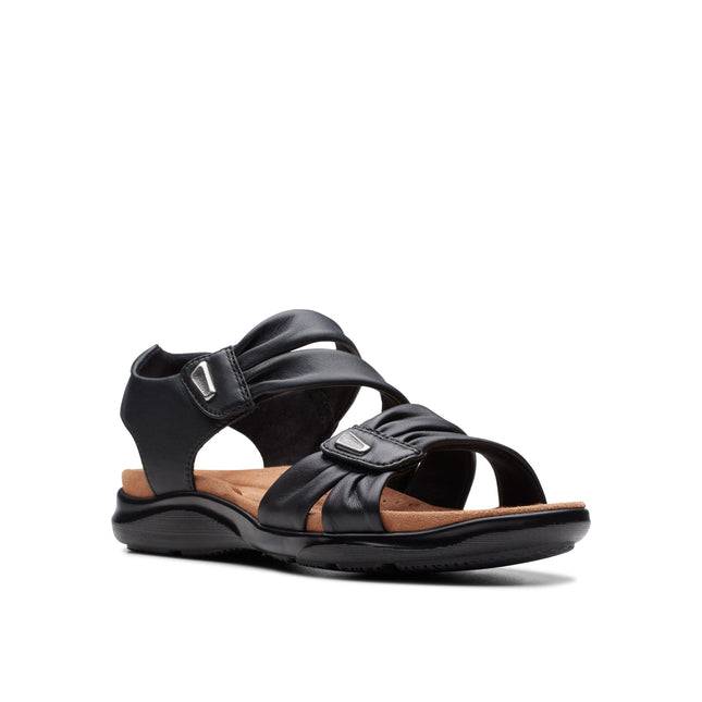 Clarks Kitly Ave Women’s Black Leather Sandals – Casual sandals with Cushioned Footbed
