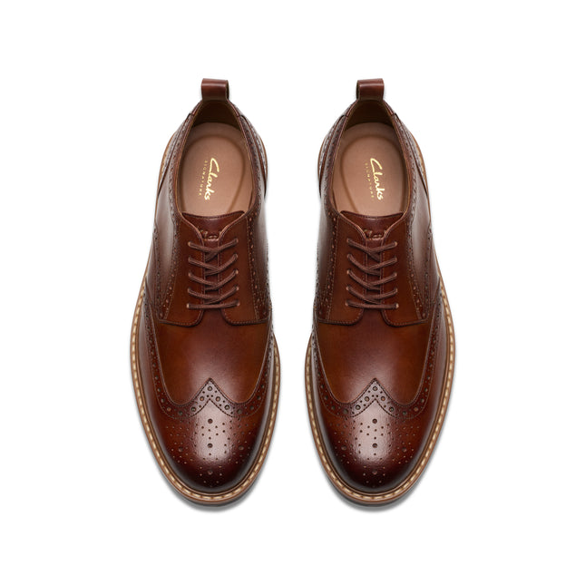 Clarks Men’s Aldwin Limit Mid Tan Leather Brogues – Smart Casual Mid-Height Lace-Up Boots with Cushioned Comfort & Durable Outsole