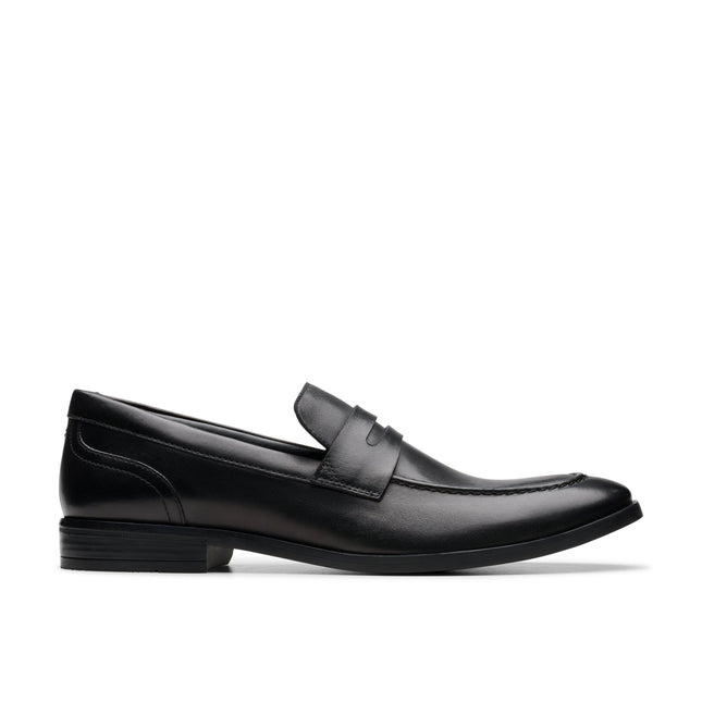 Clarks Men’s Brandon Step Black Leather Slip-On Shoes – Classic Leather Dress Shoes with Cushioned Comfort & Flexible Rubber Sole