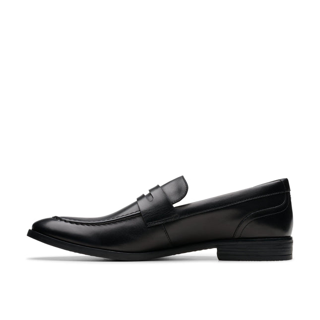 Clarks Men’s Brandon Step Black Leather Slip-On Shoes – Classic Leather Dress Shoes with Cushioned Comfort & Flexible Rubber Sole