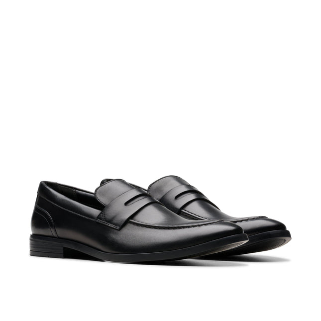 Clarks Men’s Brandon Step Black Leather Slip-On Shoes – Classic Leather Dress Shoes with Cushioned Comfort & Flexible Rubber Sole