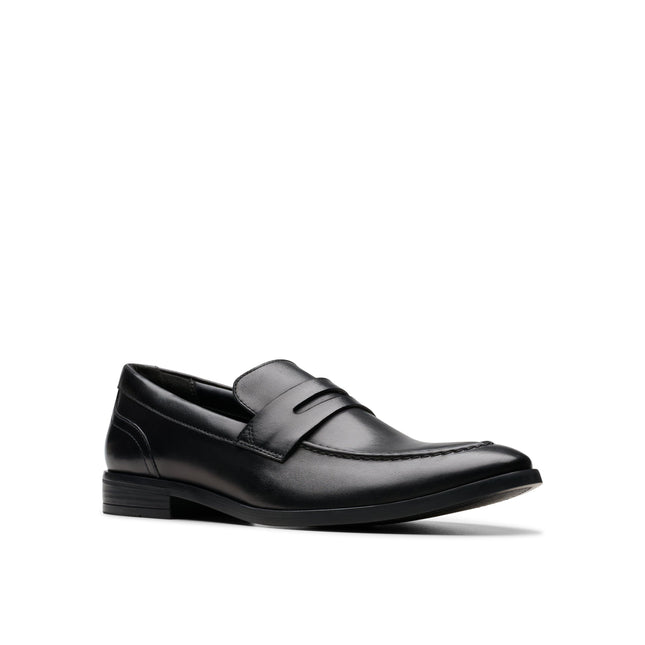 Clarks Men’s Brandon Step Black Leather Slip-On Shoes – Classic Leather Dress Shoes with Cushioned Comfort & Flexible Rubber Sole