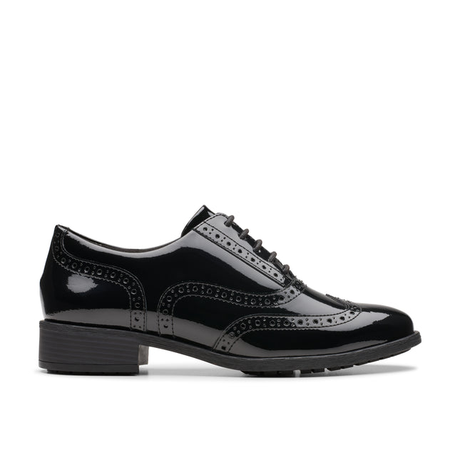 Clarks Women’s Havisham Oak Black Patent Brogues – Polished Patent Leather Lace-Up Shoes with Cushioned Comfort & Timeless Style