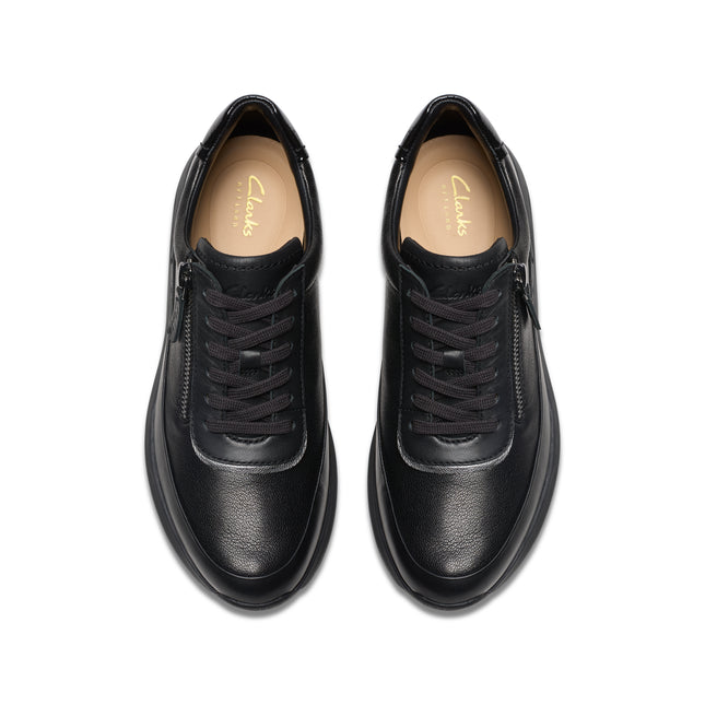 Clarks Women’s Tivoli Zip Black Leather Trainers – Zip-Up Casual Trainers with Cushioned Comfort & Flexible Sole