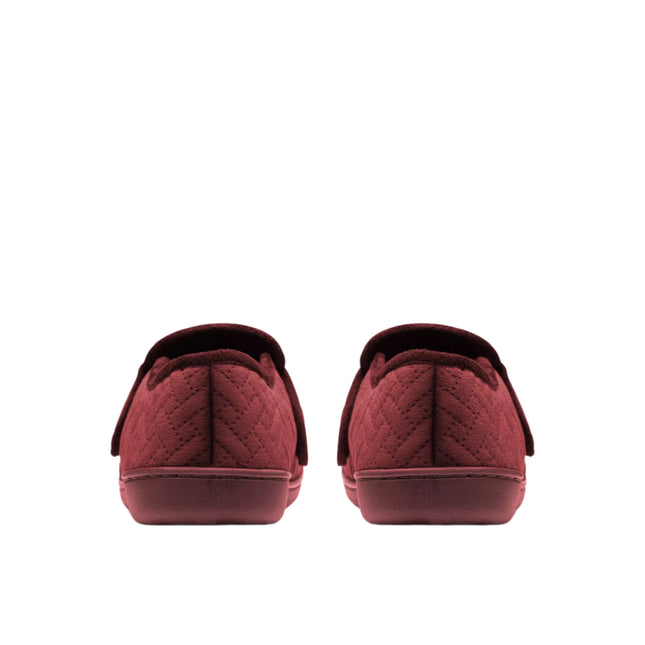 Clarks Women’s Twyla Charm Burgundy Slippers – Soft Textile Slip-On House Shoes with Adjustable Strap & Non-Slip Rubber Sole