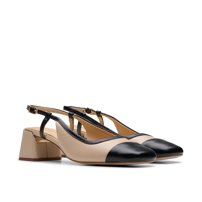 Clarks Women’s Nyta45 Slingback Sandals – Leather Slingback Heels with Open Toe, Cushioned Footbed & Elegant Everyday Style