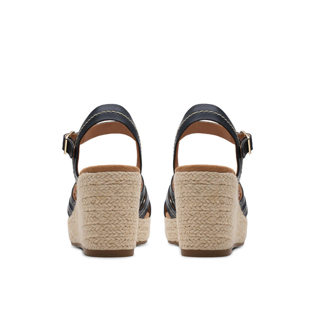 Clarks Women’s Sabina Strap Black Leather Sandals – Elegant Slingback Sandals with Cushioned Footbed & Comfortable Low Heel