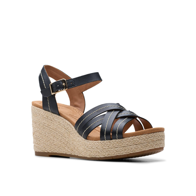 Clarks Women’s Sabina Strap Black Leather Sandals – Elegant Slingback Sandals with Cushioned Footbed & Comfortable Low Heel