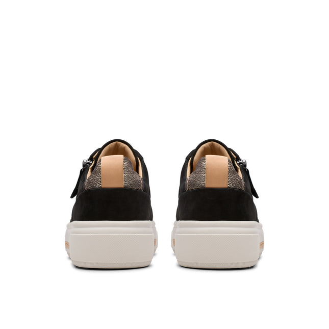 Clarks Women’s Hollyhock Zip Black Leather Trainers – Platform Casual Shoes with Lace-Up & Zip Fastening and Contour Cushion Comfort