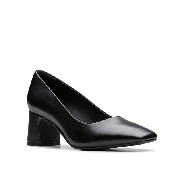 Clarks Women’s Fernie Court Black Leather Heels – Elegant Court Shoes with Cushioned Comfort & Classic Low-Profile Elegance