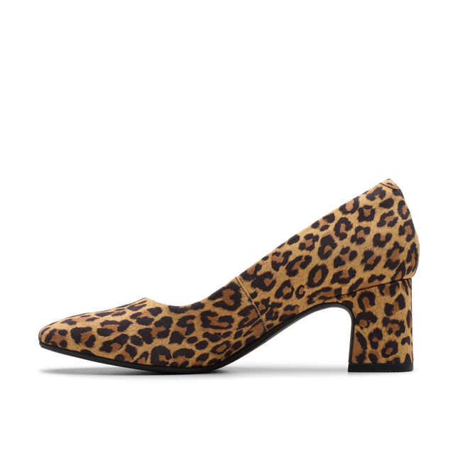 Clarks Women’s Fernie Court Leopard Suede Heels – Bold Leopard Print Court Shoes with Cushioned Comfort & Classic Elegance