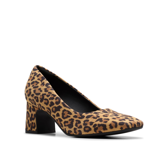 Clarks Women’s Fernie Court Leopard Suede Heels – Bold Leopard Print Court Shoes with Cushioned Comfort & Classic Elegance