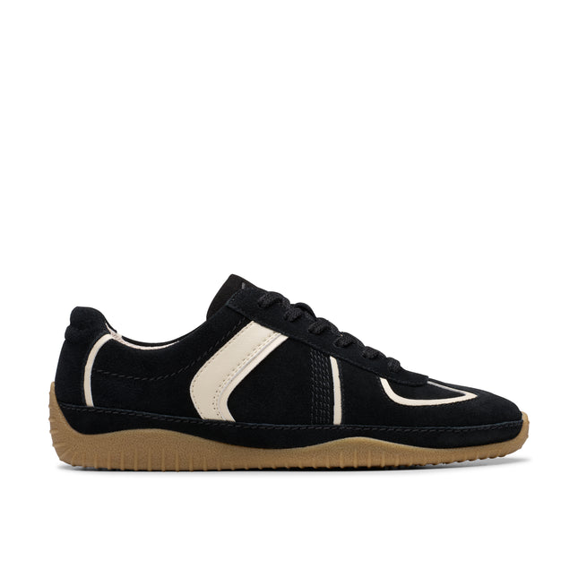 Clarks Women’s Meridor Lo Black Leather Trainers – Low-Profile Casual Shoes with Contour Cushion™ Comfort & Everyday Versatility