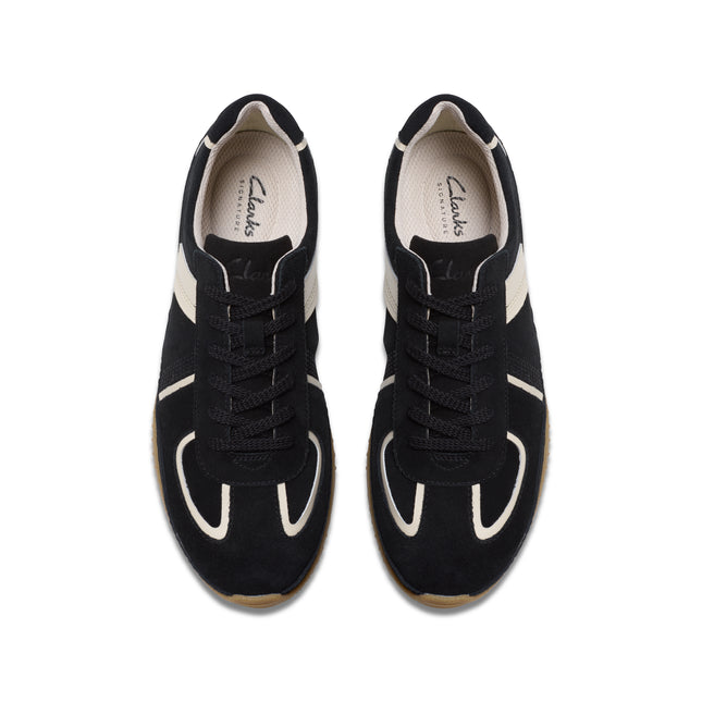 Clarks Women’s Meridor Lo Black Leather Trainers – Low-Profile Casual Shoes with Contour Cushion™ Comfort & Everyday Versatility