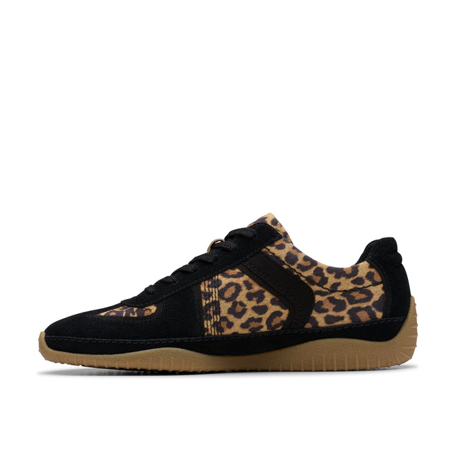 Clarks Women’s Meridor Lo Leopard Print Leather Trainers – Casual Low-Profile Shoes with Contour Cushion Comfort & Stylish Animal Print