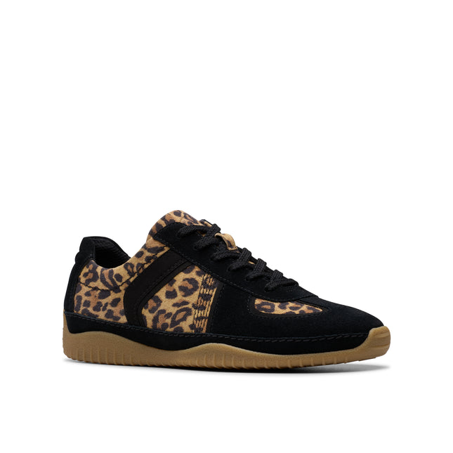 Clarks Women’s Meridor Lo Leopard Print Leather Trainers – Casual Low-Profile Shoes with Contour Cushion Comfort & Stylish Animal Print