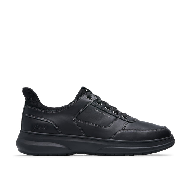 Clarks Mullan Easy Black Leather Men’s Lace-Up Trainers – Comfortable Everyday Casual Shoes with Cushioned Footbed & Easy-Entry Design