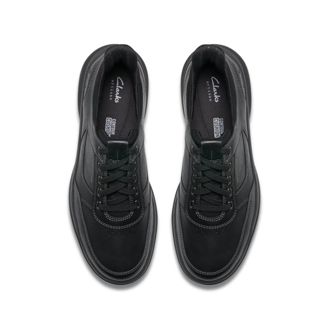 Clarks Men’s Mullan Easy Black Leather Wide-Fit Lace-Up Shoes – Comfortable Everyday Leather Sneakers with Easy-Entry Heel & Cushioned Sole