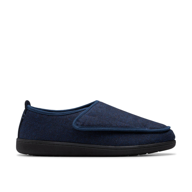 Clarks Men’s King Riptape Navy Interest Textile Slipper – Easy On/Off Indoor Comfort Slipper