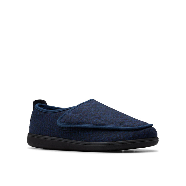 Clarks Men’s King Riptape Navy Interest Textile Slipper – Easy On/Off Indoor Comfort Slipper