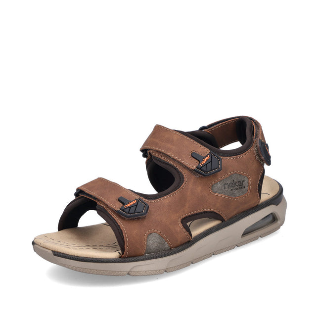 Rieker Men’s 29151-24 Brown Leather Sandals – Comfortable Slip-On Summer Footwear with Cushioned Footbed & Adjustable Fit