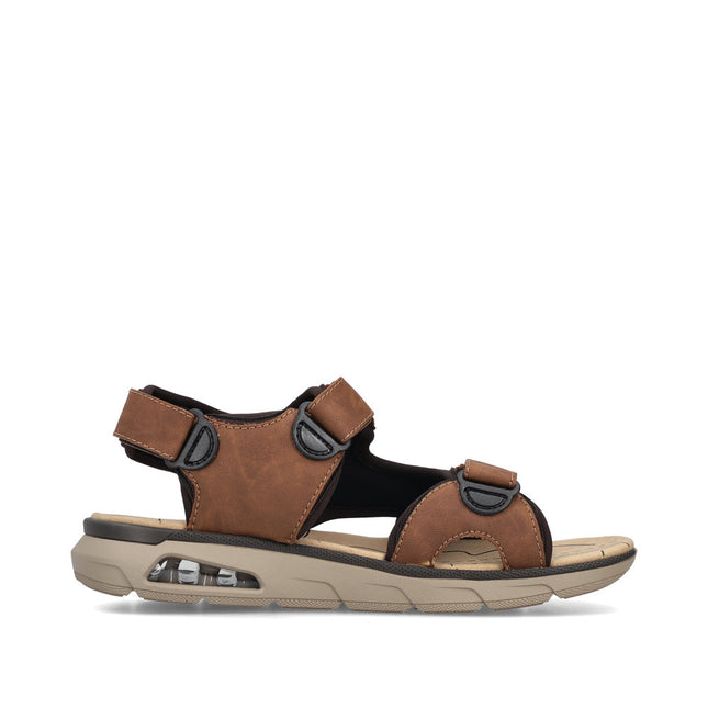 Rieker Men’s 29151-24 Brown Leather Sandals – Comfortable Slip-On Summer Footwear with Cushioned Footbed & Adjustable Fit