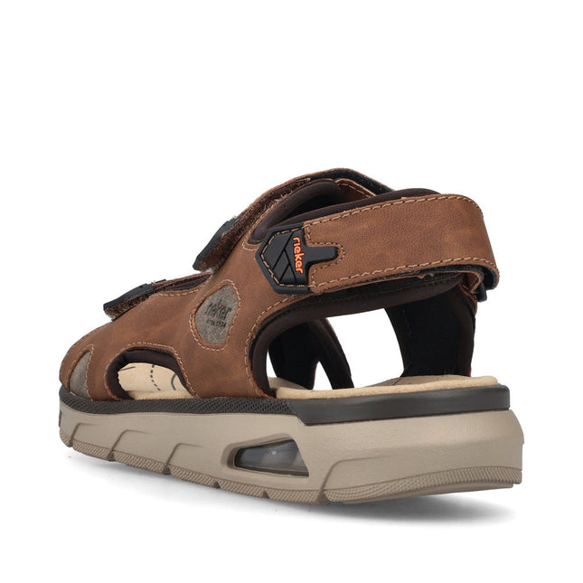 Rieker Men’s 29151-24 Brown Leather Sandals – Comfortable Slip-On Summer Footwear with Cushioned Footbed & Adjustable Fit