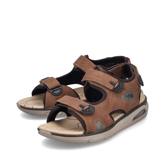 Rieker Men’s 29151-24 Brown Leather Sandals – Comfortable Slip-On Summer Footwear with Cushioned Footbed & Adjustable Fit