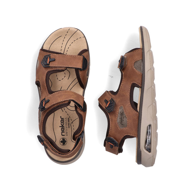 Rieker Men’s 29151-24 Brown Leather Sandals – Comfortable Slip-On Summer Footwear with Cushioned Footbed & Adjustable Fit
