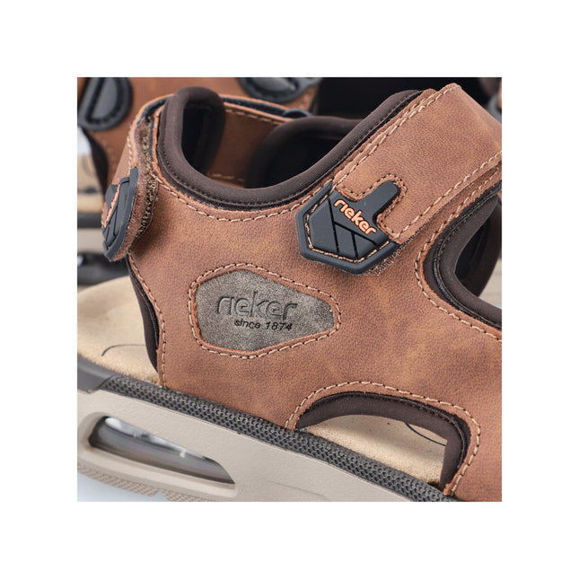 Rieker Men’s 29151-24 Brown Leather Sandals – Comfortable Slip-On Summer Footwear with Cushioned Footbed & Adjustable Fit