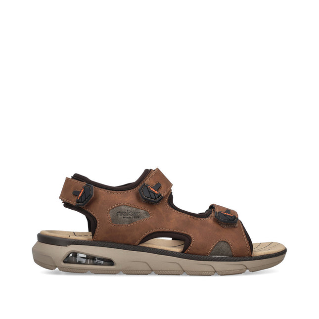 Rieker Men’s 29151-24 Brown Leather Sandals – Comfortable Slip-On Summer Footwear with Cushioned Footbed & Adjustable Fit
