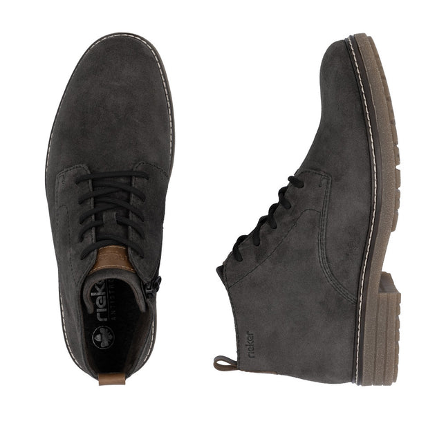 Rieker Men’s 33106-45 Charcoal Grey Leather Ankle Boots – Slip-On Comfort Boots with Cushioned Insole & Flexible Sole