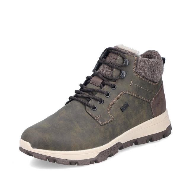 Rieker Men’s 35538-54 Grey Leather & Textile Lace-Up Boot – Comfort Walking Boot with Cushioned Insole