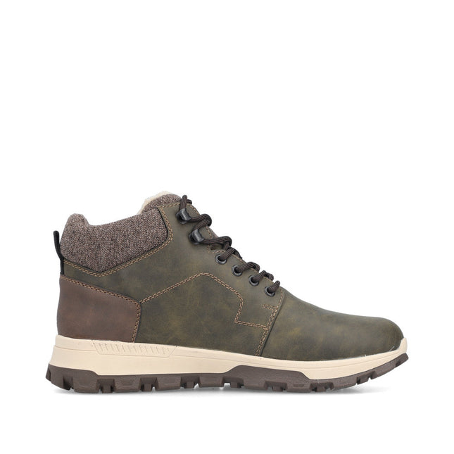 Rieker Men’s 35538-54 Grey Leather & Textile Lace-Up Boot – Comfort Walking Boot with Cushioned Insole