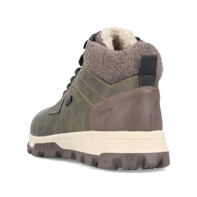 Rieker Men’s 35538-54 Grey Leather & Textile Lace-Up Boot – Comfort Walking Boot with Cushioned Insole