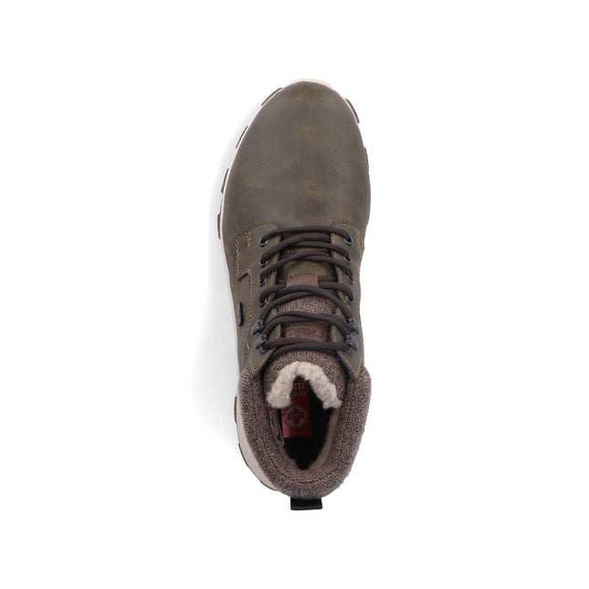 Rieker Men’s 35538-54 Grey Leather & Textile Lace-Up Boot – Comfort Walking Boot with Cushioned Insole