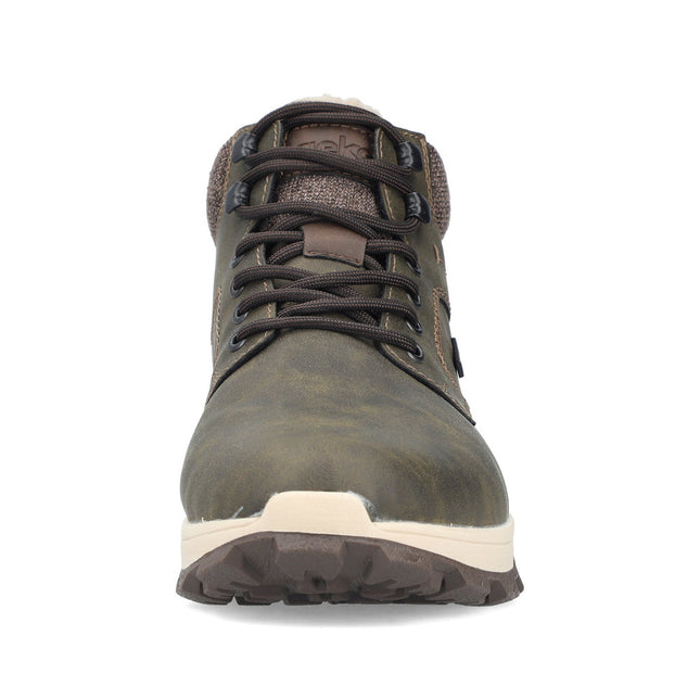 Rieker Men’s 35538-54 Grey Leather & Textile Lace-Up Boot – Comfort Walking Boot with Cushioned Insole