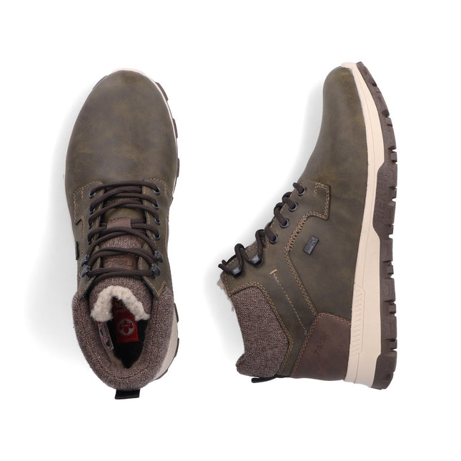 Rieker Men’s 35538-54 Grey Leather & Textile Lace-Up Boot – Comfort Walking Boot with Cushioned Insole