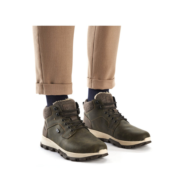 Rieker Men’s 35538-54 Grey Leather & Textile Lace-Up Boot – Comfort Walking Boot with Cushioned Insole