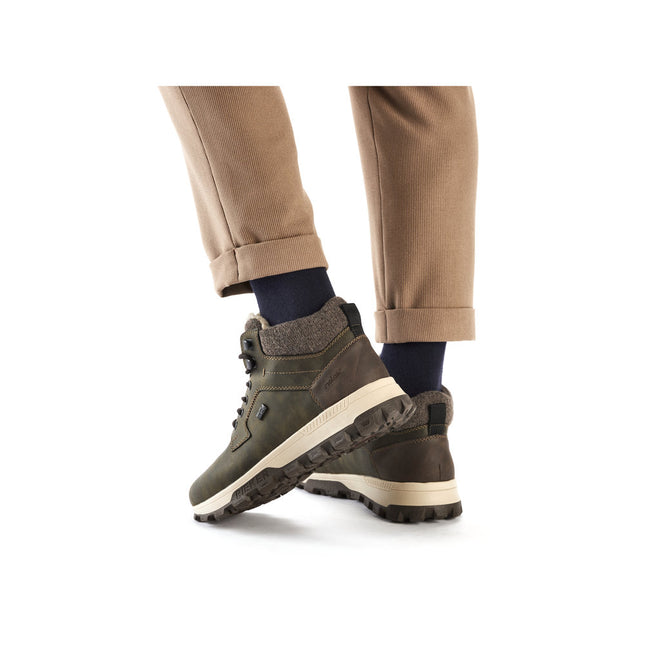 Rieker Men’s 35538-54 Grey Leather & Textile Lace-Up Boot – Comfort Walking Boot with Cushioned Insole