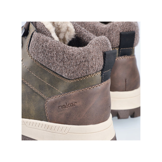 Rieker Men’s 35538-54 Grey Leather & Textile Lace-Up Boot – Comfort Walking Boot with Cushioned Insole