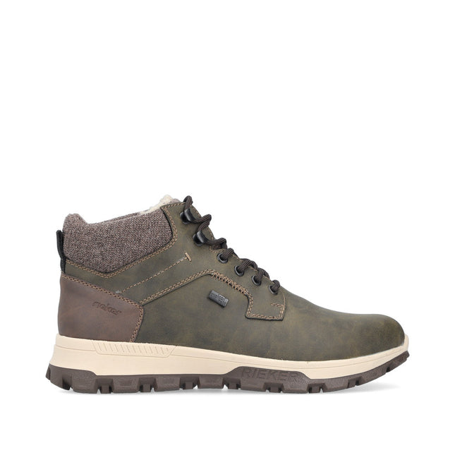 Rieker Men’s 35538-54 Grey Leather & Textile Lace-Up Boot – Comfort Walking Boot with Cushioned Insole